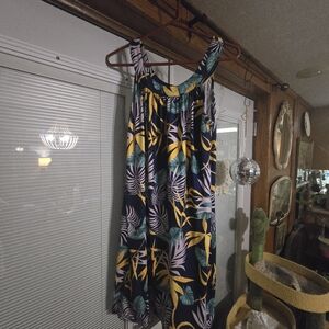 Tropical Leaf Print Sundress in Black, Yellow & Teal Bluetime Brand